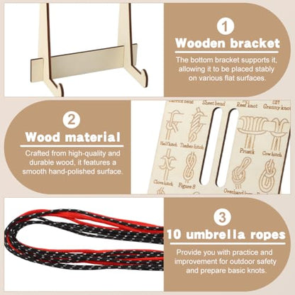 Learn Knot Training Board, 16 Knotting Methods for Beginners, Portable Knot Tying Book for Fishing, Backpacking, Hiking, Outdoor Survival, Camping, Knot-Tying-kit