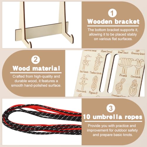 Learn Knot Training Board with 16 Knotting Methods - Wooden Knot Tying Kit for Outdoor Camping & Sailing