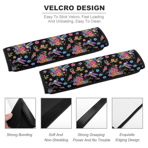 1 Pair Universal Soft and Comfortable Seat Belt Shoulder Pad for Adult Use, Stroller Pushchair High Chair, Flower Bird Hummingbird Neck Strap Covers, Anti-Slip Pad - color: Pattern 556
