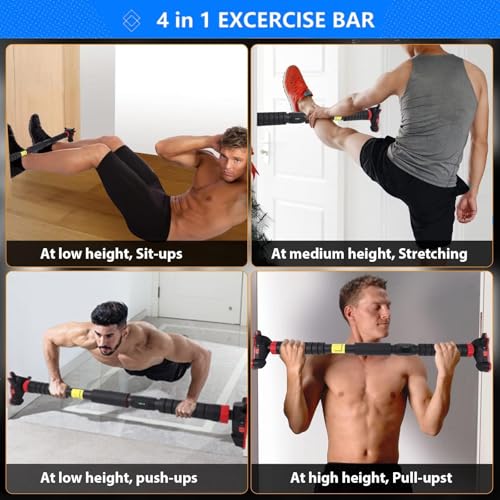 Pull Up Bar for Doorway,Adjustable Chin Up Bar for with Level Meter | 440 LBS Max Load,No Screws Needed - color: Red 3