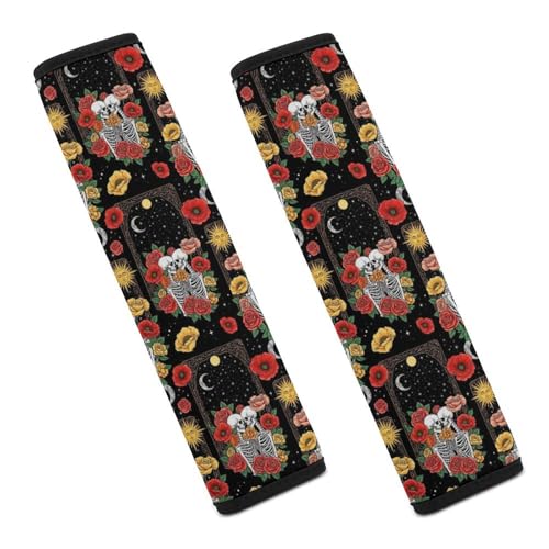 2 Pack Floral Valentines Day Roses Skull Lover Car Seat Straps Shoulder Pads Soft Padded Seat Belt Cushion for Kids, All Vehicles, Pressure Relief - color: Pattern 107