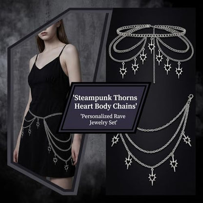 2 Pcs Thorn Heart Waist Chain Belt, Punk Gothic Belt Chains with Pant Chain for Women Girl