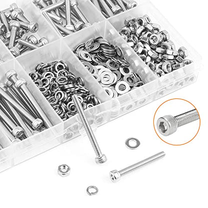 HELIFOUNER 540 Pieces M3 x 6mm /8mm /12mm /16mm /20mm /25mm /30mm, Hex Socket Head Cap Screws Bolts Washers Nuts Kit, 304 Stainless Steel - size: M3, style: Socket Head Screws