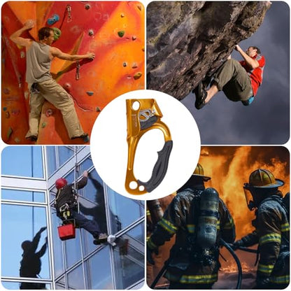 Hand Ascender, Rock Climbing Tree Arborist Rappelling Gear Equipment Rope Ascender Rope Clamp for 10~13MM Rope - color: Right Hand-Orange