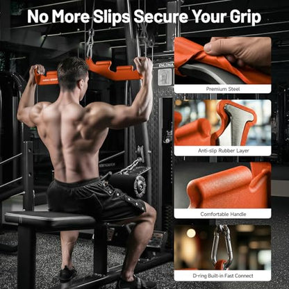 LAT Pull Down Bar with 6 Ergonomic Handles, Neutral Grip LAT Pulldown Attachments for Whole Back Training, Wide Grip LAT Pulldown Bars for Home Gym Cable - color: Orange