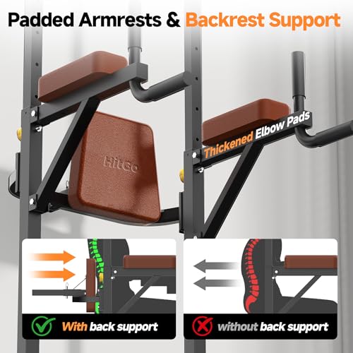 Power Tower Pull Up Station with Arm Rests Back Pad and Flared H-Shaped Base - color: Black/Brown