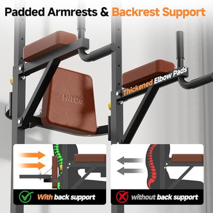 Power Tower Pull Up Station with Arm Rests Back Pad and Flared H-Shaped Base - color: Black/Brown
