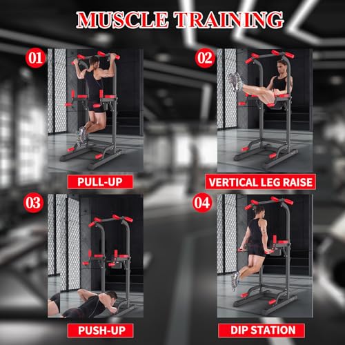 K KINGKANG Pull Ups Dip Station,Power Tower for Home Gym Fitness Exercise | Multi-Function Power Tower, 400Lbs Capacity, 6-Level Adjustable Height, Thick Leather Cushions, Space-Saving Desig