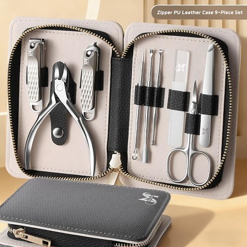 9PCS Manicure Set – Professional 9-in-1 Manicure Pedicure Kit, Premium Stainless Steel Nail Clippers, Nail Grooming Kit, with Portable Textured Travel Case, Luxury Gift Set for Woman& Man. - size: 9PCS