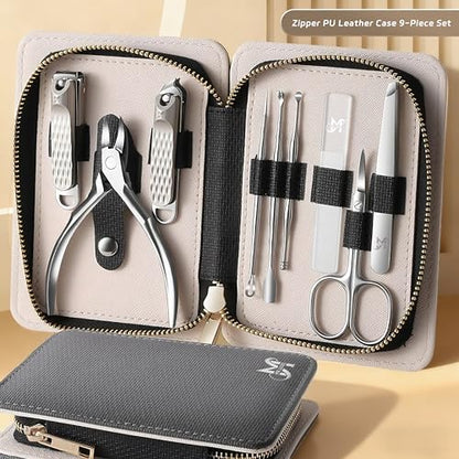 9PCS Manicure Set – Professional 9-in-1 Manicure Pedicure Kit, Premium Stainless Steel Nail Clippers, Nail Grooming Kit, with Portable Textured Travel Case, Luxury Gift Set for Woman& Man. - size: 9PCS