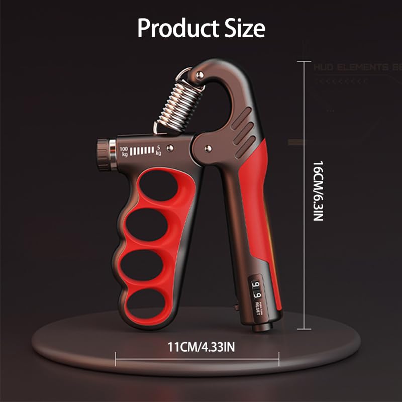 Grip Strength Trainer, Hand Grip Strengthener with Adjustable Resistance 11-220Lbs(5-100KG), Automatic Counter, (Red)