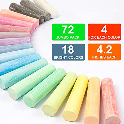 feela Jumbo Sidewalk Chalk, 72 Pack Non-Toxic Outdoor Chalk Set For Kids, 18 Colors