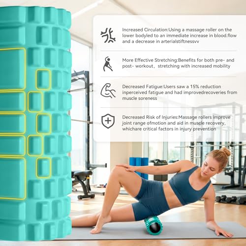 Foam Roller 13" Multi-Density for Deep Tissue & Muscle Recovery | Patented Exercise Roller for Muscle Massage and Myofascial Trigger Point Release Back Roller for Fitness, Yoga and Pilates - color: Aqua