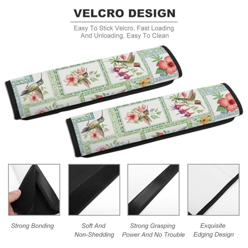 2PCS Hummingbird Spring Flowers Seat Belt Cover Soft Padded Neck Strap Covers for Kids, All Vehicles, Comfortable Driving - color: Pattern 893