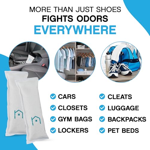 NonScents Shoe Deodorizer 4-Pack (8 Count) - Odor Eliminator, Air Freshener, Smell Absorber, Scent Remover for Shoes, Gym Bags, Soccer Cleats, Closets, Pet Area, Reusable - Shoe Deodorant - size: 8 Count (Pack of 4)
