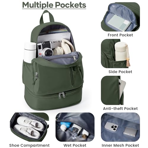 Gym Backpack for Women, Dance Volleyball Backpacks With Shoe Compartment | For Yoga Fitness Beach Hiking Sports - color: Green