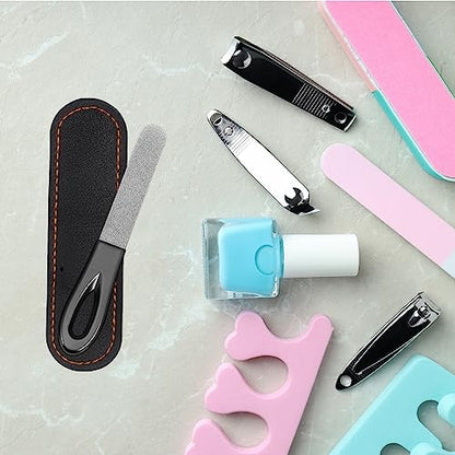 Metal Nail File, Stainless Steel Fingernail Files Double Sided Grit Nail Filer with Leather Cases and Non Slip Handle (2 Pack 3.6IN Gunmetal Files with PU Cases) - size: 2 Pack 3.6 in Gunmetal Non-Slip