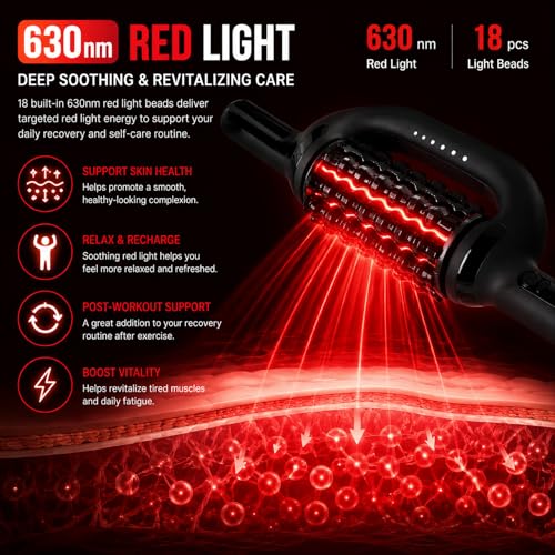 Electric Roller Massager with 630nm Red Light, 4000mAh 6-Speed Body Roller for Lymphatic Massage, Sore Muscle Relief, Cellulite & Lipedema Massage for Legs, Arms, Back, Feet & Full Body