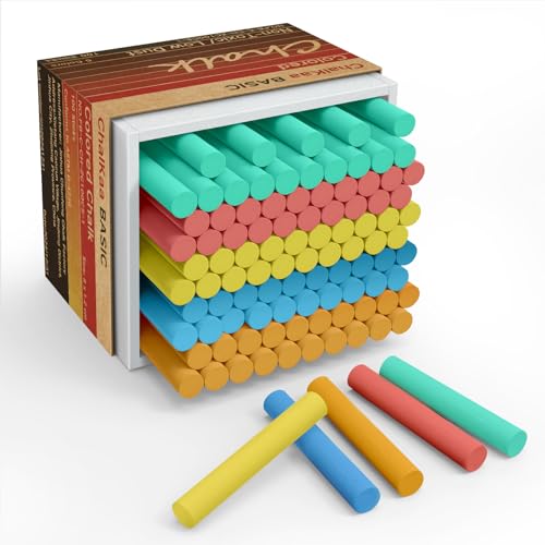 Colored Chalk 100PCS, 5 Colors, Low Dust Chalks Stick Bulk for Chalkboard Blackboard Non-Toxic - color: Multicolor, style: 0.47''(Bold)