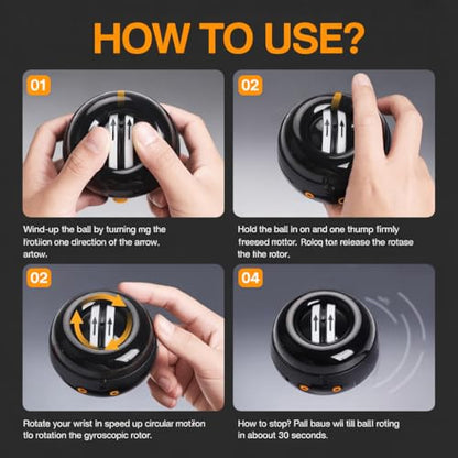 Wrist Trainer Ball Auto-Start, Hand Strengthener, Gyro Ball for Strengthen Arms, Fingers, Gyroscopic Forearm Exerciser