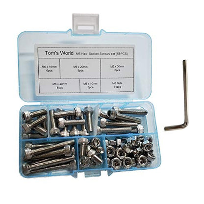 M6 Hex Socket Head Cap Bolts Nuts Screws Assortment Set 304 Stainless Steel Screws M6*10mm/16mm/20mm/30mm/40mm
