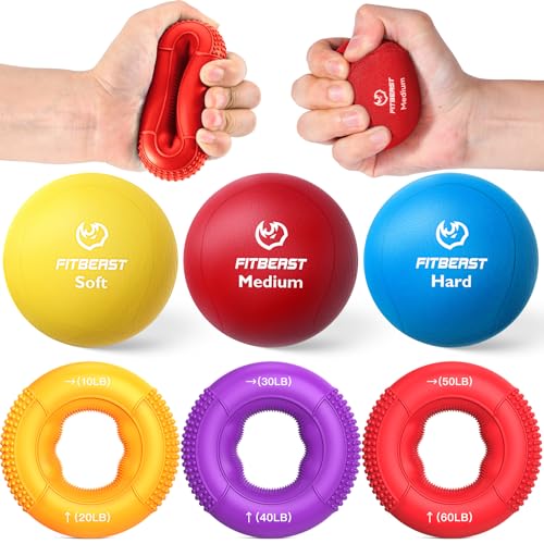 FitBeast Grip Strength Trainer, Finger Exerciser, Stress Balls for Adults 6-Piece Set, Hand Therapy for Strength, Recovery & Stress Relief, Forearm Strengthener for Men, Women & Seniors - color: 6-Piece Warm Tones
