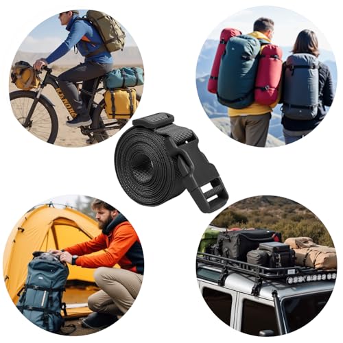 XTACER 1 Inch Molle Backpack Accessory Strap Luggage Straps Cover Strap Sleeping Bag Strap with Buckle (Black, 60) - color: BLACK, size: 60 Inches