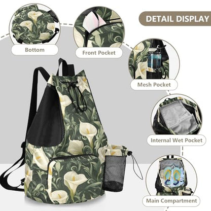 Drawstring Bags For Men Women Climbing Gym Bag With Inside Pockets String Back Pack Waterproof Retro Vintage Calla Lily Flowers