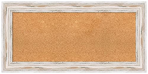 Amanti Art Natural Cork Board for Wall, 19x39 Vision Board with White Frame, Medium Corkboard Office Decor for Home Organization, Coastal Corkboard Pinboard to display items for home organization - color: Alexandria White Wash, size: 19" x 39"