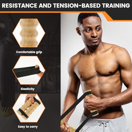 Wood Exercise Rip Stick Comfortable Slip Workout Liftstick with Adjustable Resistance Band Compact Upper Body Workout Rip Stick Band for Home Gym Use