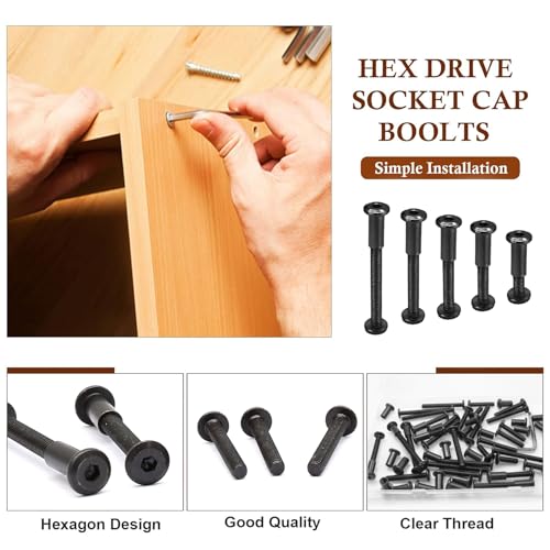M6 Hex Drive Socket Cap Bolt Kit, Black, 30 Sets | M6x20/30/40/50/60mm, Includes Allen Wrench, Countersunk Screw Barrel Nuts, Binding Screws, For Furniture & Cabinet - color: Black, size: M6x20/30/40/50/60mm