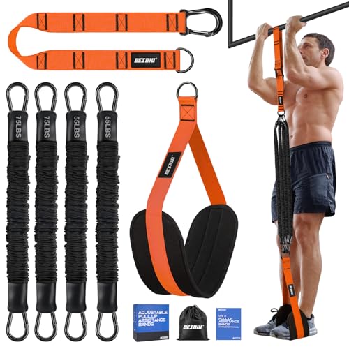 Pull Up Assistance Bands 260lbs, Heavy Pull Up Bands Resistance Bands for Pull Ups Working Out with Feet Rest, Pull Up Bar Bands Assistance Bands Strength Training Workout Equipment, Height Adjustable - color: Orange