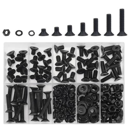 DYWISHKEY 246 Pieces M5 Black Screws, 10.9 Grade Alloy Steel M5x 6/8 /10/12 /16/20 /25mm Countersunk Head Socket Cap Screws Bolts Nuts Washers Assortment Kit - size: M5, style: Countersunk Head Socket Cap