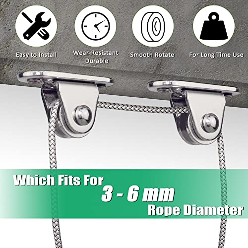 Small Pulley Block Silent Wall Ceiling Mount Pulley with Bearing Fixed Pulleys Wheel Loading 175 lb for Cord, Material Handling and Moving (2 PCS)