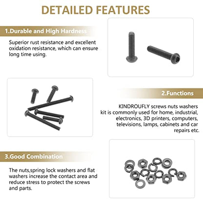 562 Pieces Black M2 x 4/6 /8/10 /12/16 /20mm Button Head Socket Cap Screws Nuts Washers Assortment Kit, 10.9 Grade Alloy Steel - size: M2, style: Button Head