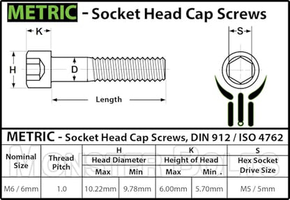 MonsterBolts - M6 x 25mm Socket Head Screws, DIN 912, Stainless Steel, 10 Pack - size: M6 x 25mm