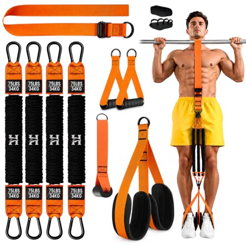 Adjustable Pull Up Assistance Bands with Foot and Knee Support, Heavy Duty Resistance Bands for Pull Up Bar, Full Body Strength Training System for Home Gym, Pull Up Assist Bands with Handles and Bag