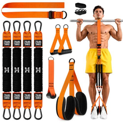 Adjustable Pull Up Assistance Bands with Foot and Knee Support, Heavy Duty Resistance Bands for Pull Up Bar, Full Body Strength Training System for Home Gym, Pull Up Assist Bands with Handles and Bag