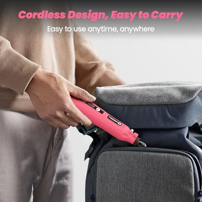 HARDELL Mini Cordless Rotary Tool, 5-Speed 3.7V Rechargeable Rotary Tool Kit with 69 Accessories, USB Charging Multi-Purpose DIY Tool for Sanding, Polishing, Drilling, Engraving(Pink 69pcs) - style: Pink-3.7v