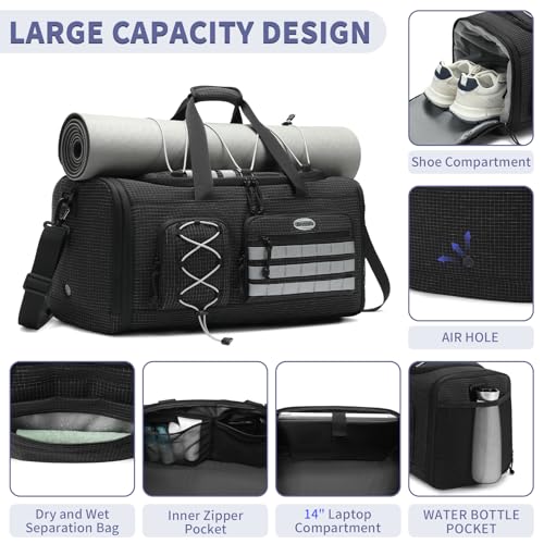 Bosstin Gym Bag for Men & Women,45L Travel Duffle Sports Duffel Bag Gym Weekender Overnight Backpack with Shoe Compartment (BLACK CHECKERED) - color: BLACK CHECKERED