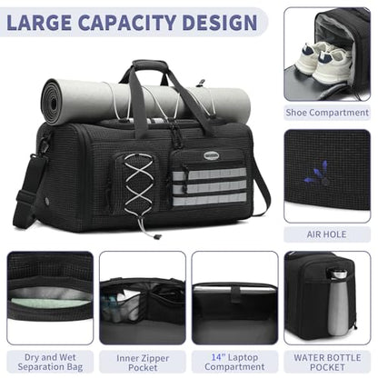 Bosstin Gym Bag for Men & Women,45L Travel Duffle Sports Duffel Bag Gym Weekender Overnight Backpack with Shoe Compartment (BLACK CHECKERED) - color: BLACK CHECKERED