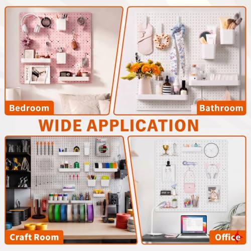 FZK 28-Packs Peg Board Organizer Accessories Kit, White | Includes ABS bins, shelves, book racks, and pegboard hooks, fits standard pegboards, ideal for home, office and craft room - color: White