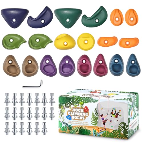TOPNEW 20PCS Rock Climbing Holds with Mounting Hardware - Climbing Rocks for Indoor/Outdoor Kids Adults Rock Wall, Play Set & Climbing Gym, Dark Color - style: 20 Pcs-Dark Color