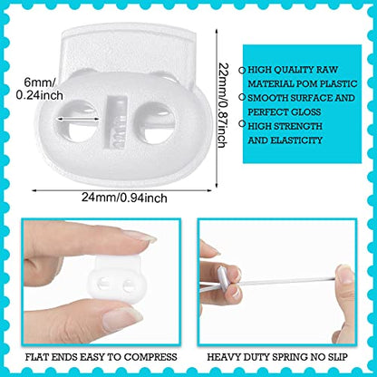 Patelai 50 Pieces Cord Locks Spring Toggles Stoppers Plastic Single Hole End Stopper Slider and 1/8 Inch 66 Feet Elastic Bungee Cord for Drawstring Shoelaces Clothing Bags(White, Simple Style) - size: White, style: Simple Style