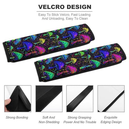2 Pack Universal Soft and Comfortable Car Seat Belt Pad for Girls and Boys, Stroller Pushchair High Chair, Mushroom Plaid Purple Shoulder Protector - color: Pattern 220