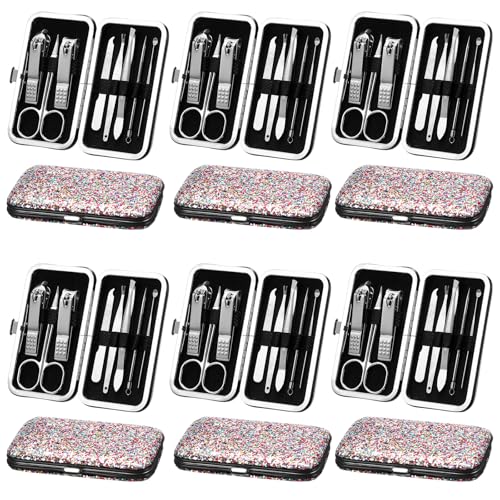 Geosar 12 Set 8 in 1 Manicure Kit Gifts Stainless Steel Nail Clippers Set Pedicure Care Tools with Leather Case Travel Portable Grooming Kit for Women Men Nurse Hands Foot(Glitter Candy Color) - color: Glitter Candy Color