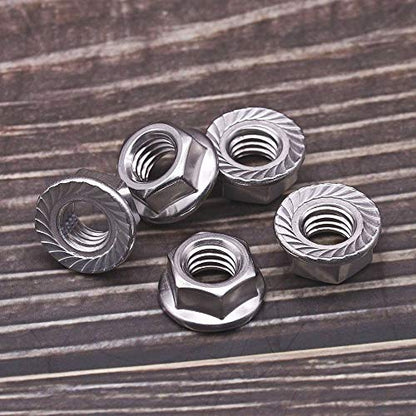 10# 32 Serrated Flange Hex Lock Nuts, 304 Stainless Steel 18-8 Anti-Loose Nuts for Machinery, Automotive, DIY, 100 PCS - size: #10-32