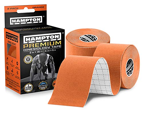 Hampton Adams | As Seen on Shark Tank | Elastic Kinesiology Tape (2-Pack) | Uncut Athletic Tape Supports & Protects Muscles Knees Shoulders & Plantar Fasciitis | Waterproof Hypoallergenic (Orange) - color: Orange, size: 2in x 16ft (2 Rolls)