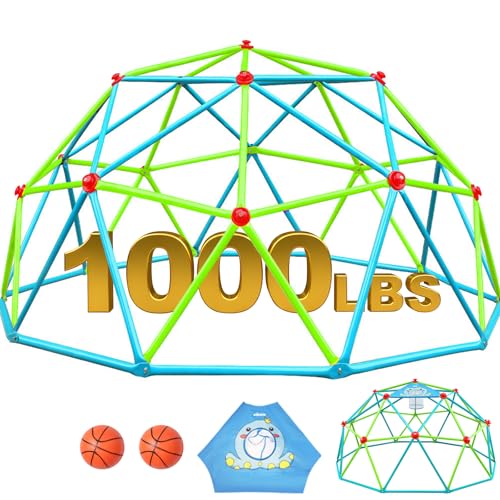 Zupapa 10FT Climbing Dome, Outdoor Jungle Gym for Kids with Climbing Grip - Geometric Dome Climber Supports 1000LBS Outdoor Playset and Easy Assembly Outdoor Play Equipment for Kids (Green, 10FT) - color: Green, size: 10FT with Basketball Net