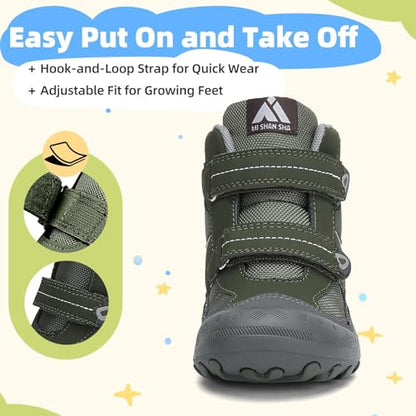 Mishansha Kids Water Resistant Hiking Boots, Boys Girls Anti Collision Anti-Skid Athletic Outdoor Adventure Trekking Shoes - color: Army Green/Gray, size: 10 Toddler